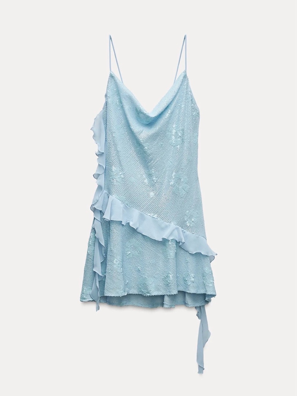 Zara Light Blue Sequin Ruffle Mini Dress